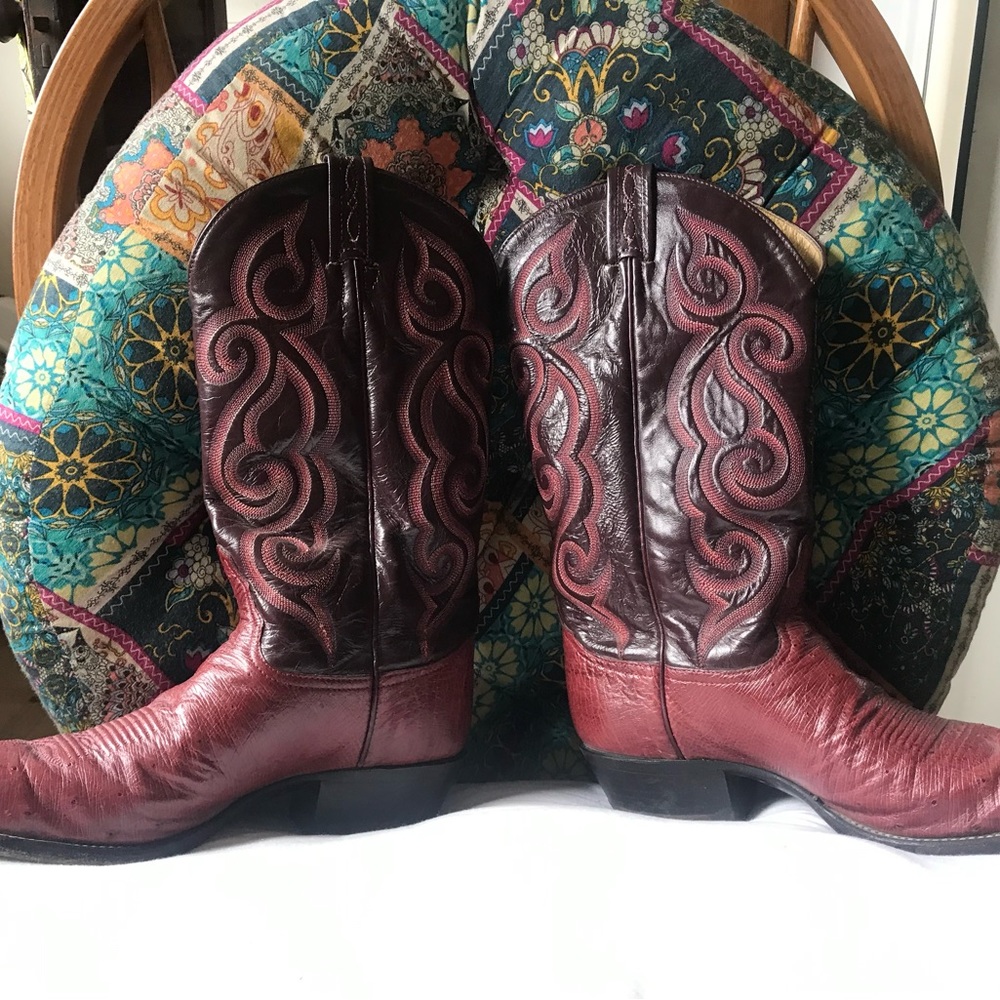Tony Lama Vintage Ostrich Leather Deep Red Women’s Boots Size 9D